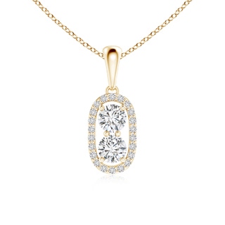 3.8mm HSI2 Two Stone Diamond Halo Pendant in Yellow Gold