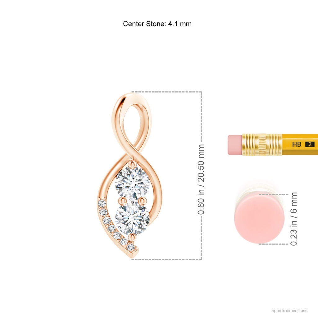 4.1mm GVS2 Two Stone Diamond Infinity Twist Pendant in Rose Gold Ruler