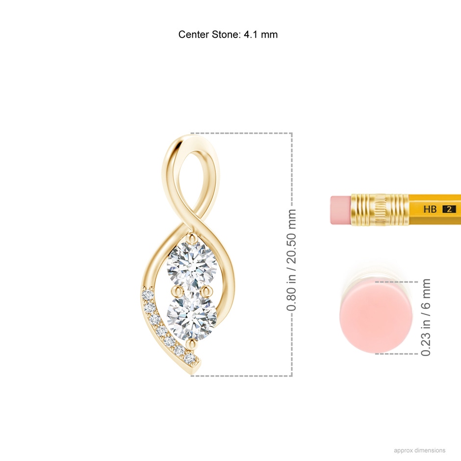 4.1mm GVS2 Two Stone Diamond Infinity Twist Pendant in Yellow Gold ruler