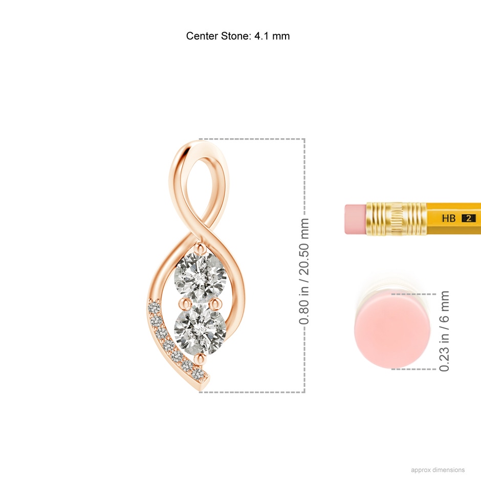 4.1mm KI3 Two Stone Diamond Infinity Twist Pendant in Rose Gold ruler