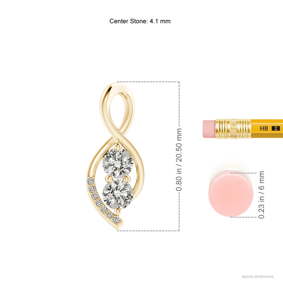 4.1mm KI3 Two Stone Diamond Infinity Twist Pendant in Yellow Gold ruler