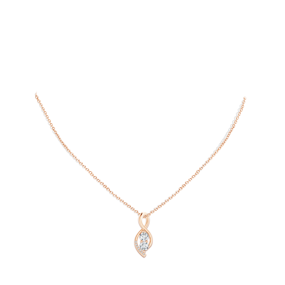 5mm GVS2 Two Stone Diamond Infinity Twist Pendant in Rose Gold body-neck
