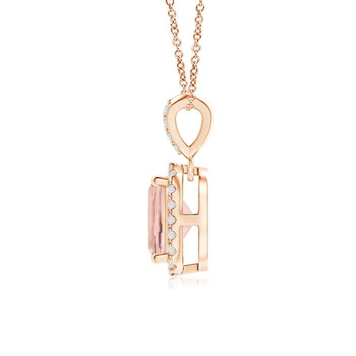 7x5mm AAAA Cushion Morganite Halo V-Bale Pendant with Diamonds in Rose Gold Product Image