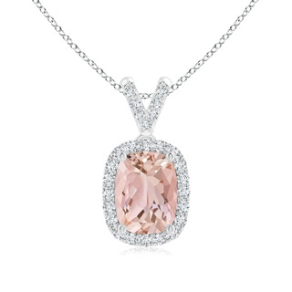 8x6mm AAAA Cushion Morganite Halo V-Bale Pendant with Diamonds in P950 Platinum