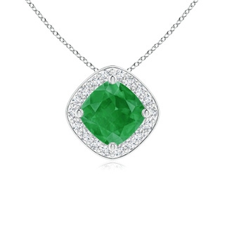 5mm A Sideways Cushion Emerald Halo Pendant with Diamonds in P950 Platinum
