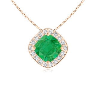 5mm AA Sideways Cushion Emerald Halo Pendant with Diamonds in Rose Gold