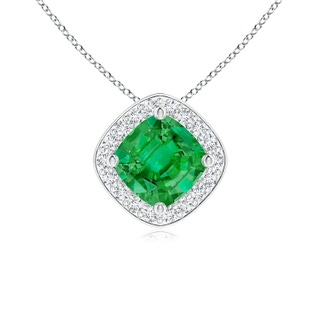 5mm AAA Sideways Cushion Emerald Halo Pendant with Diamonds in White Gold