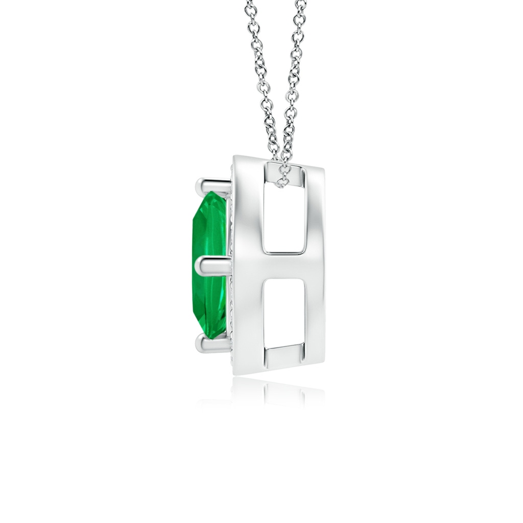 5mm AAA Sideways Cushion Emerald Halo Pendant with Diamonds in White Gold Side 1