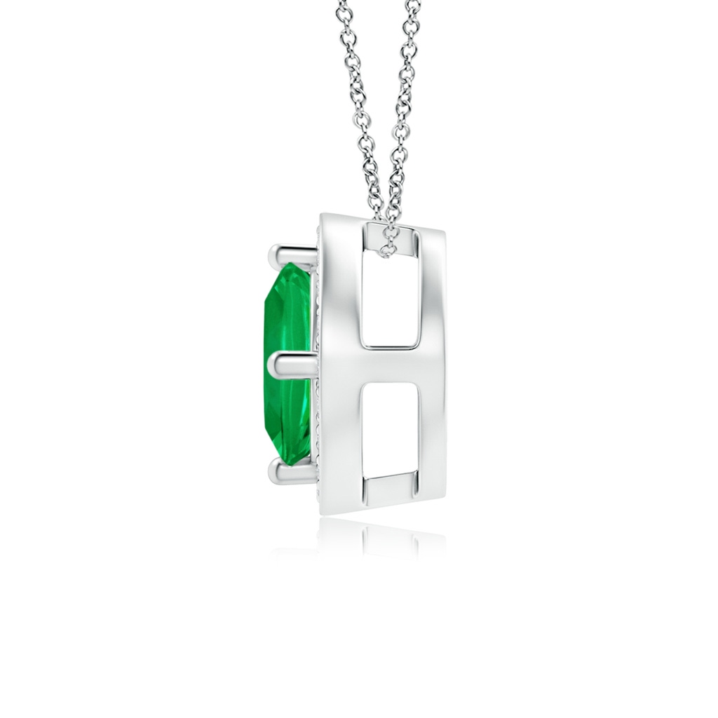 5mm AAA Sideways Cushion Emerald Halo Pendant with Diamonds in White Gold - side 199