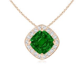 5mm AAAA Sideways Cushion Emerald Halo Pendant with Diamonds in 9K Rose Gold