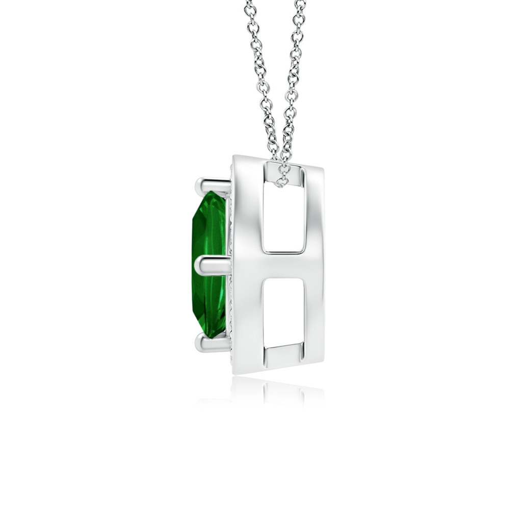 5mm AAAA Sideways Cushion Emerald Halo Pendant with Diamonds in White Gold Side 1