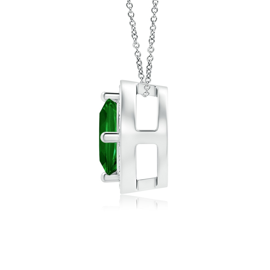 5mm Lab-Grown Sideways Cushion Emerald Halo Pendant with Diamonds in White Gold side 1