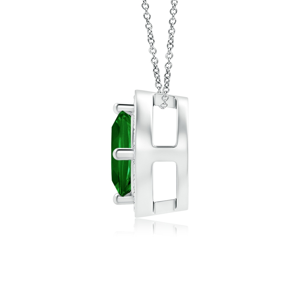 5mm AAAA Sideways Cushion Emerald Halo Pendant with Diamonds in White Gold - side 199
