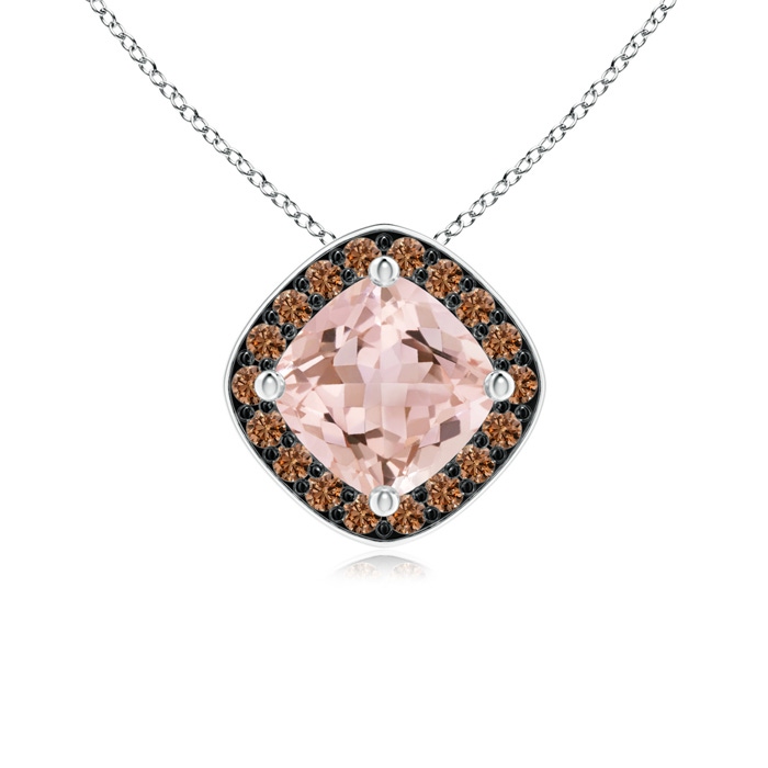 5mm AAAA Sideways Cushion Morganite Halo Pendant with Coffee Diamonds in P950 Platinum