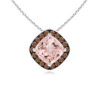 5mm AAAA Sideways Cushion Morganite Halo Pendant with Coffee Diamonds in White Gold