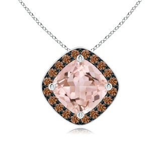 6mm AAAA Sideways Cushion Morganite Halo Pendant with Coffee Diamonds in P950 Platinum