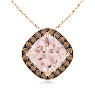 7mm AAA Sideways Cushion Morganite Halo Pendant with Coffee Diamonds in Rose Gold