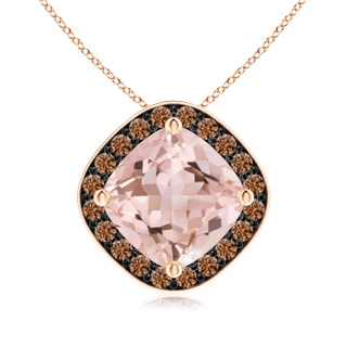 7mm AAAA Sideways Cushion Morganite Halo Pendant with Coffee Diamonds in Rose Gold