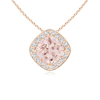 5mm AAA Sideways Cushion Morganite Halo Pendant with Diamonds in Rose Gold