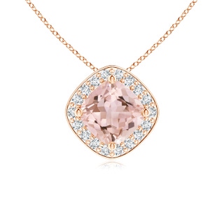 5mm AAAA Sideways Cushion Morganite Halo Pendant with Diamonds in Rose Gold