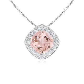 5mm AAAA Sideways Cushion Morganite Halo Pendant with Diamonds in White Gold