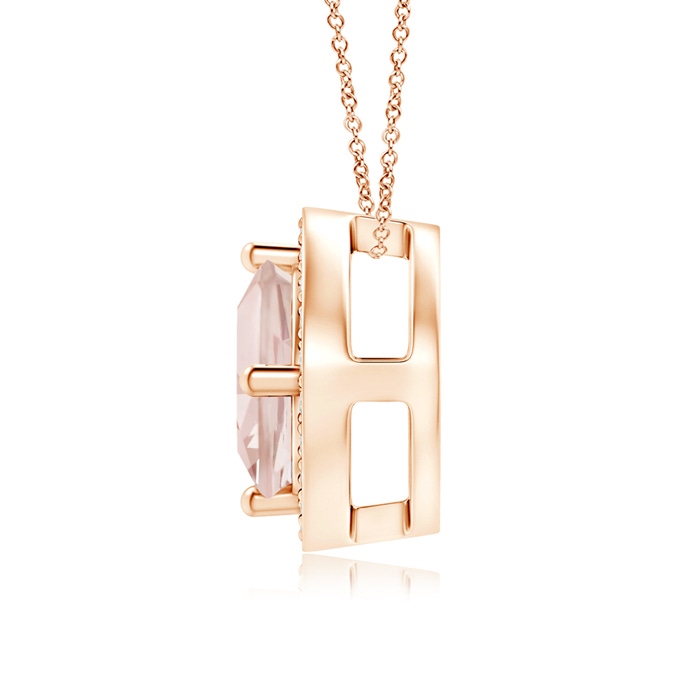 6mm AA Sideways Cushion Morganite Halo Pendant with Diamonds in Rose Gold product image