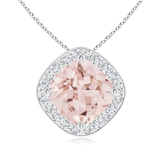 7mm AAA Sideways Cushion Morganite Halo Pendant with Diamonds in White Gold