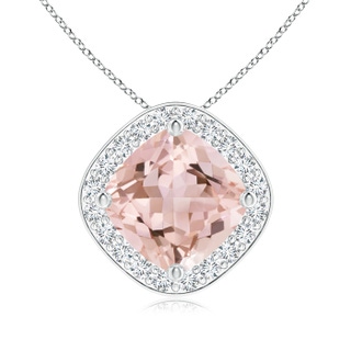 7mm AAAA Sideways Cushion Morganite Halo Pendant with Diamonds in P950 Platinum