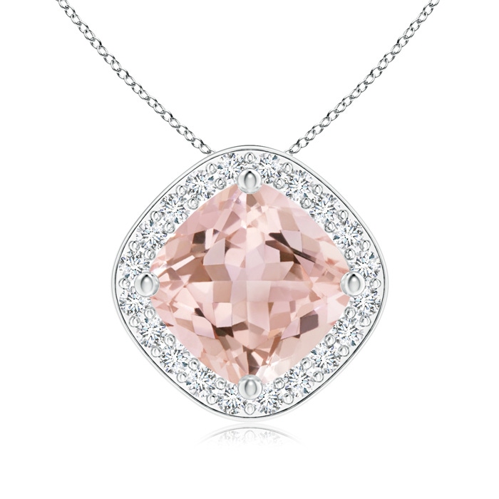 7mm AAAA Sideways Cushion Morganite Halo Pendant with Diamonds in P950 Platinum 