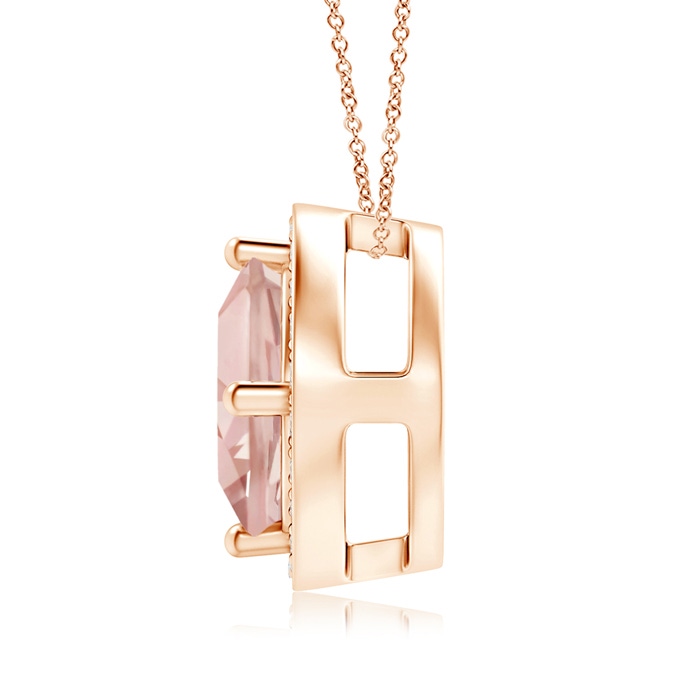 7mm AAAA Sideways Cushion Morganite Halo Pendant with Diamonds in Rose Gold Product Image
