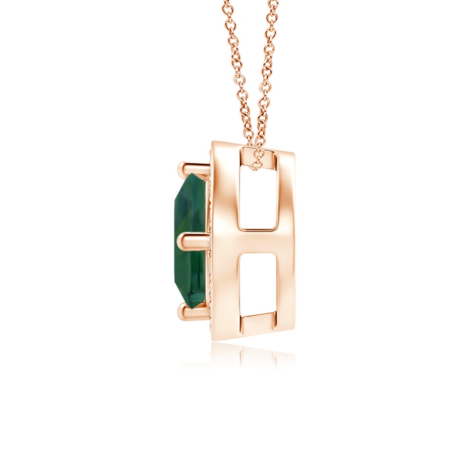 5mm AA Sideways Cushion Teal Montana Sapphire Halo Pendant with Diamonds in Rose Gold side 199