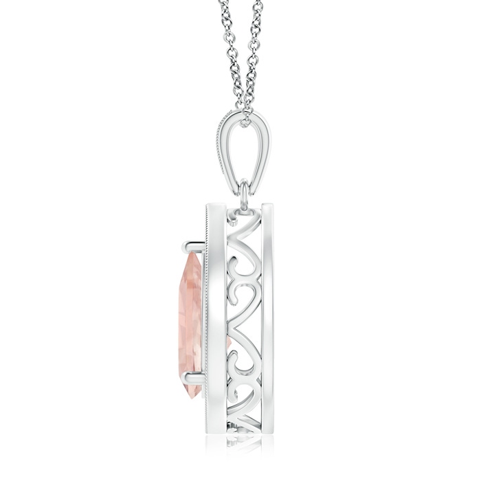 10x7mm AA Floating Morganite Drop Pendant with Diamond Halo in White Gold product image