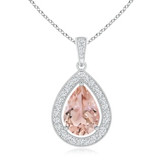 10x7mm AAA Floating Morganite Drop Pendant with Diamond Halo in White Gold