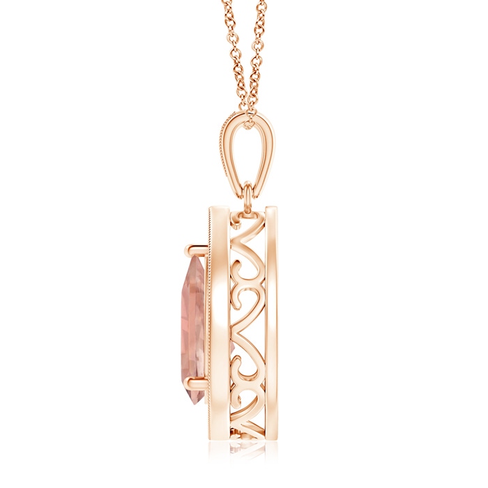 10x7mm AAAA Floating Morganite Drop Pendant with Diamond Halo in Rose Gold Product Image