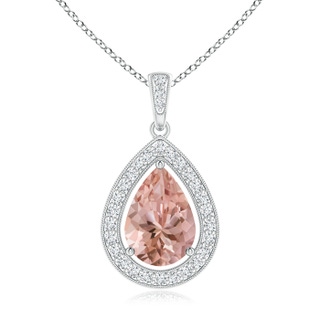 10x7mm AAAA Floating Morganite Drop Pendant with Diamond Halo in White Gold