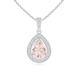8x6mm A Floating Morganite Drop Pendant with Diamond Halo in P950 Platinum