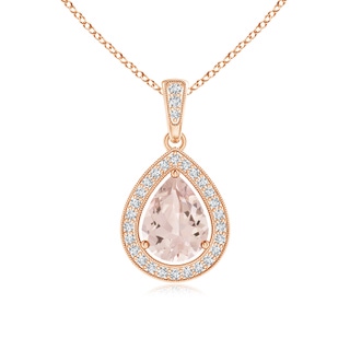 8x6mm AA Floating Morganite Drop Pendant with Diamond Halo in 10K Rose Gold