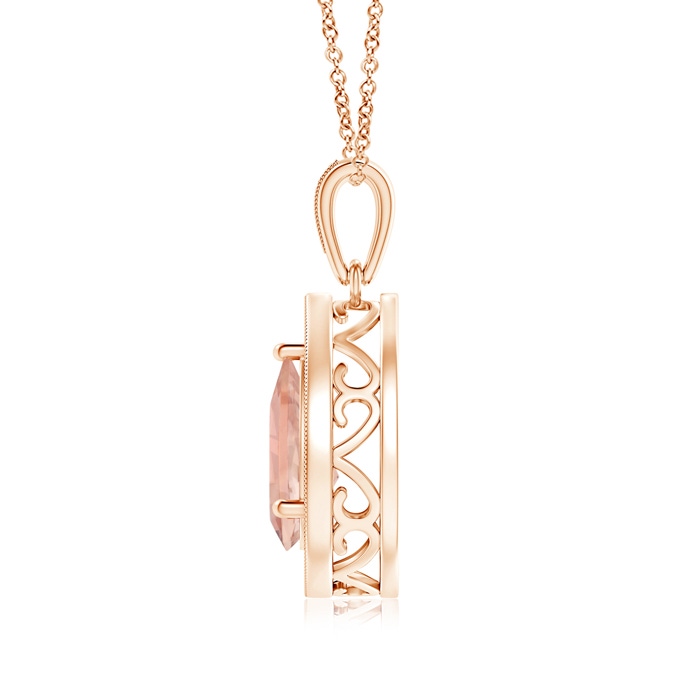 9x6mm AAA Floating Morganite Drop Pendant with Diamond Halo in Rose Gold Product Image