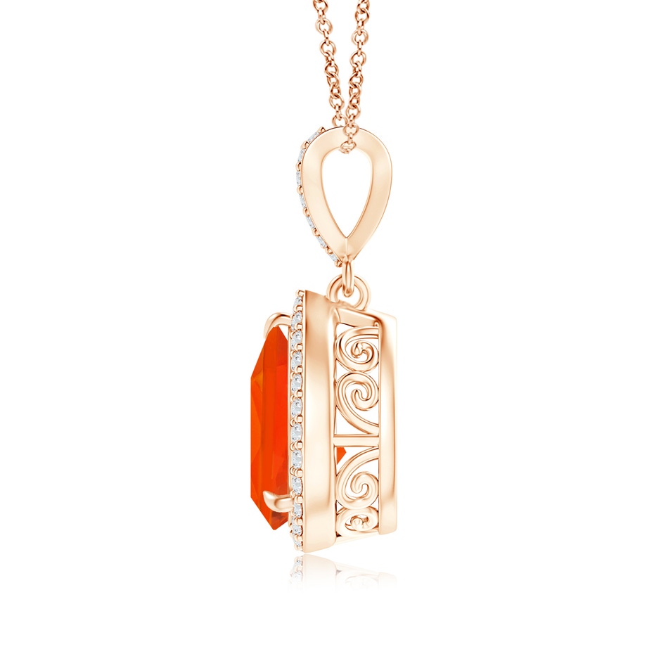 10x7mm AAA Vintage Style Pear Fire Opal Halo Pendant in Rose Gold side 1