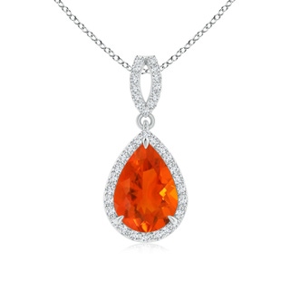10x7mm AAA Vintage Style Pear Fire Opal Halo Pendant in White Gold