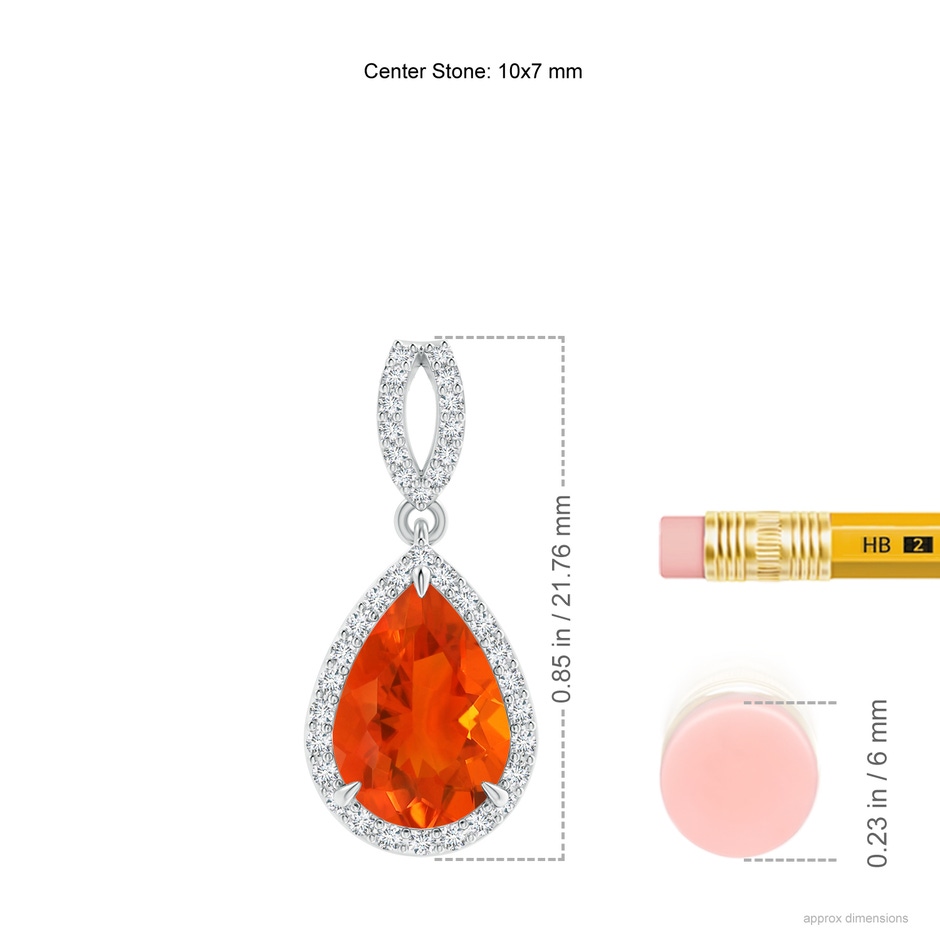10x7mm AAA Vintage Style Pear Fire Opal Halo Pendant in White Gold ruler