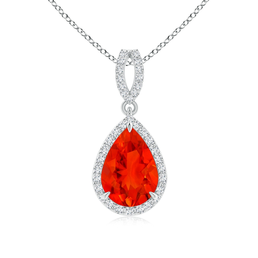 10x7mm AAAA Vintage Style Pear Fire Opal Halo Pendant in P950 Platinum