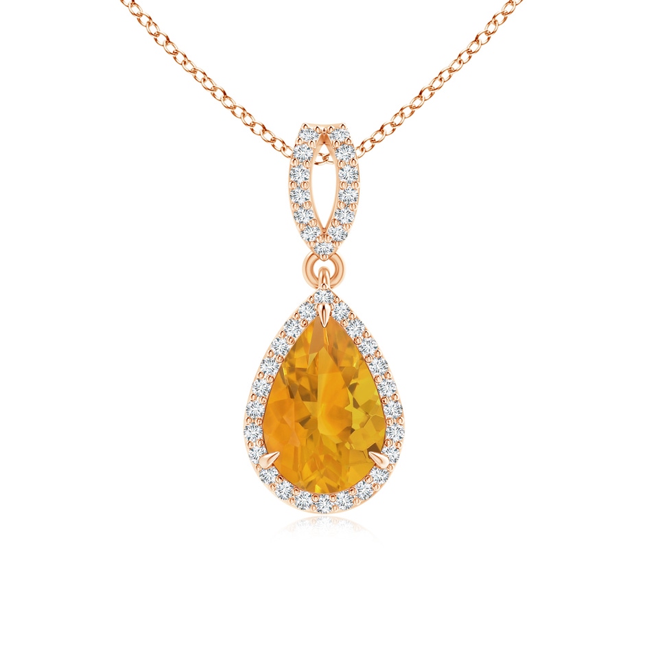 9x6mm A Vintage Style Pear Fire Opal Halo Pendant in Rose Gold 