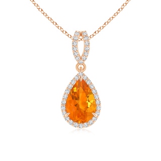 9x6mm AA Vintage Style Pear Fire Opal Halo Pendant in Rose Gold