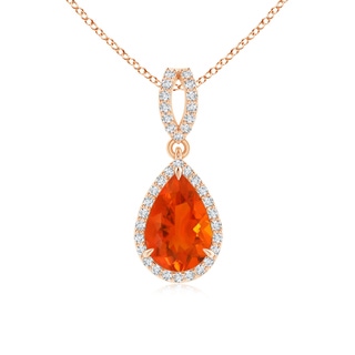 9x6mm AAA Vintage Style Pear Fire Opal Halo Pendant in 10K Rose Gold