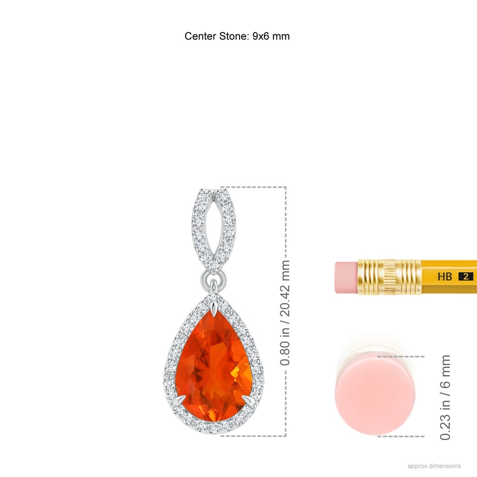 9x6mm AAA Vintage Style Pear Fire Opal Halo Pendant in P950 Platinum ruler