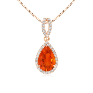 9x6mm AAA Vintage Style Pear Fire Opal Halo Pendant in Rose Gold