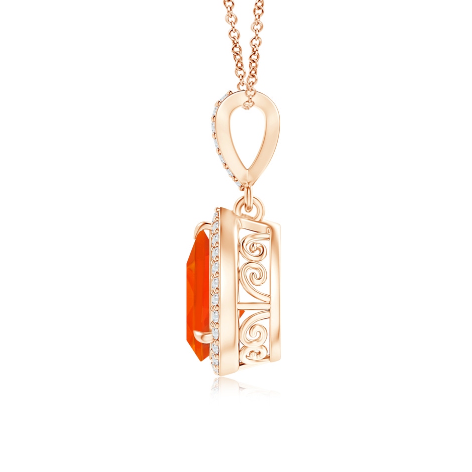 9x6mm AAA Vintage Style Pear Fire Opal Halo Pendant in Rose Gold side 1