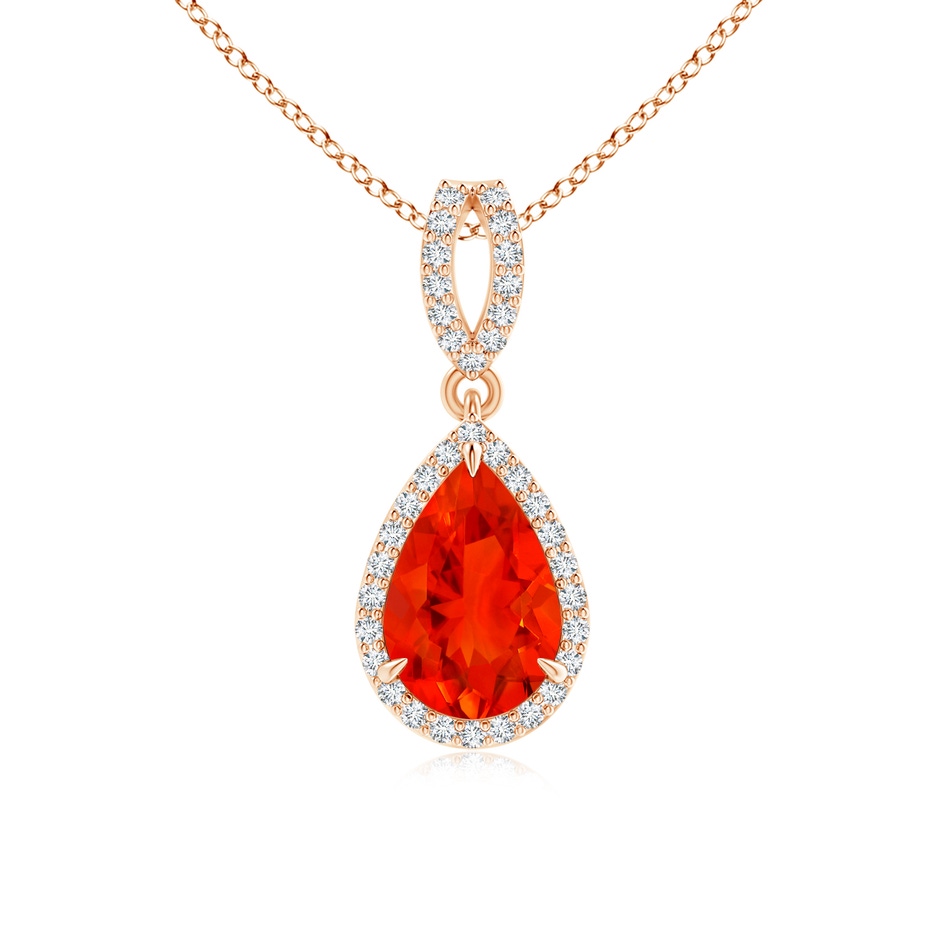 9x6mm AAAA Vintage Style Pear Fire Opal Halo Pendant in Rose Gold 
