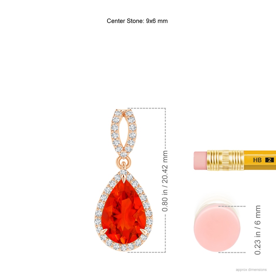 9x6mm AAAA Vintage Style Pear Fire Opal Halo Pendant in Rose Gold ruler